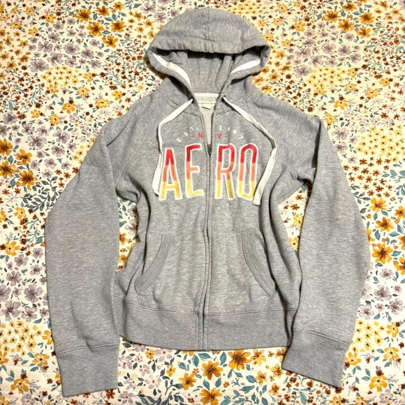 Y2K Grey Aeropostale zip-up hoodie - Picture 1 of 6